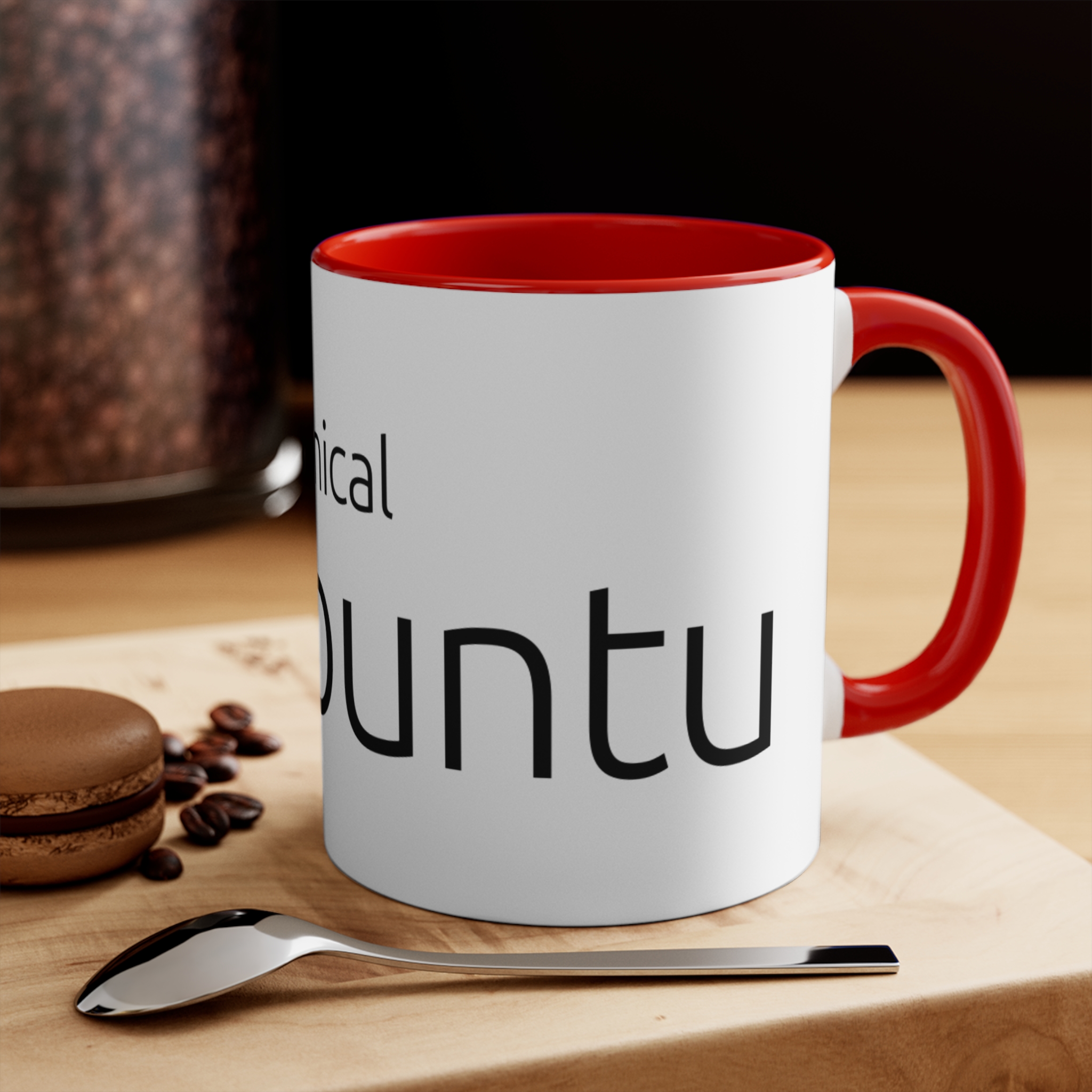 accent mug with canonical ubuntu design, perfect gift for tech lovers, coffee mug, red handle mug, programmer gift