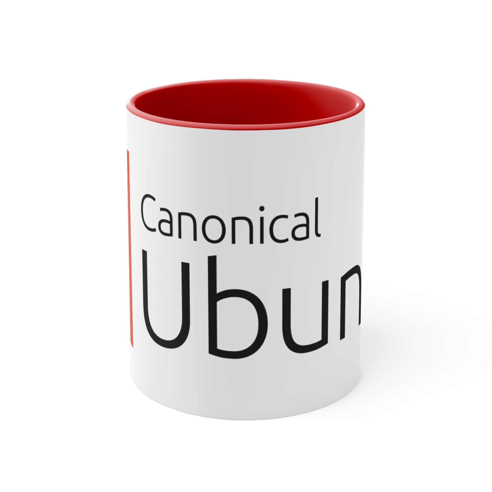 accent mug with canonical ubuntu design, perfect gift for tech lovers, coffee mug, red handle mug, programmer gift