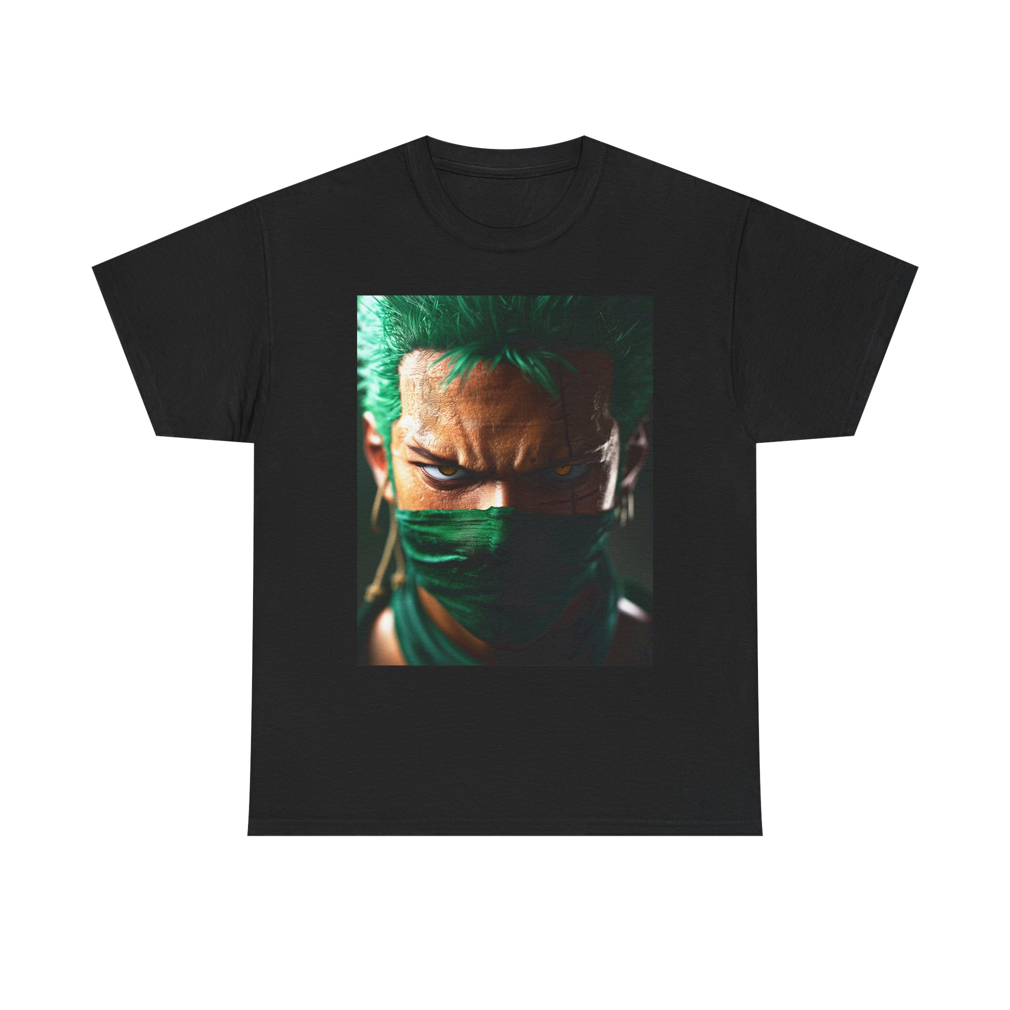 graphic tee — intense green masked warrior portrait graphic tee — intense green masked warrior portrait