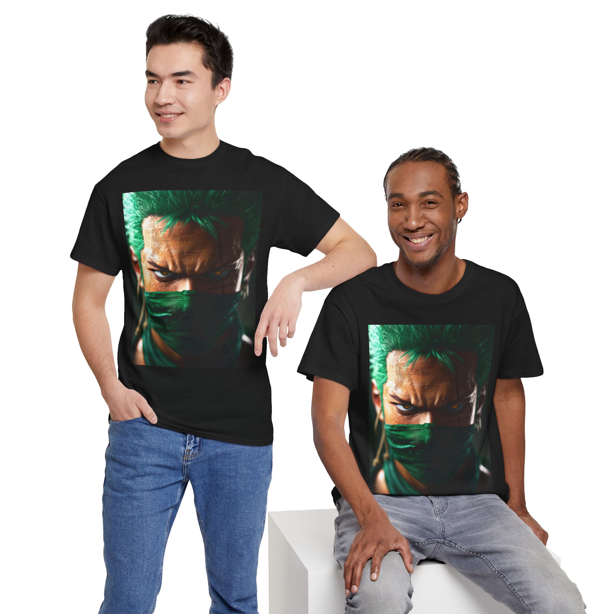 graphic tee — intense green masked warrior portrait graphic tee — intense green masked warrior portrait