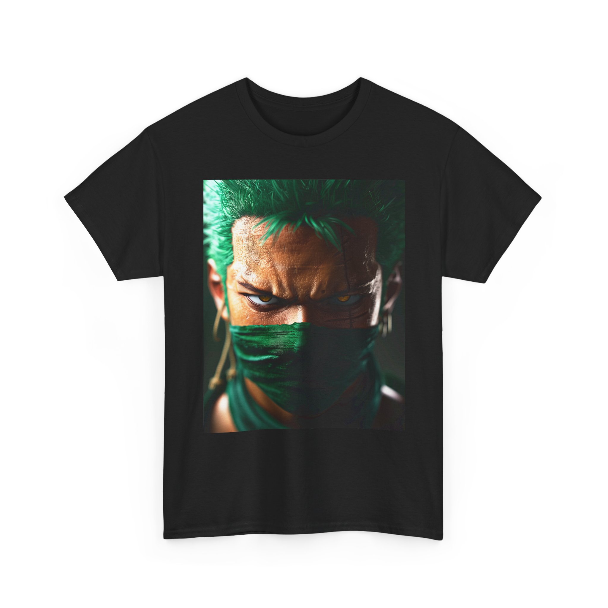 graphic tee — intense green masked warrior portrait graphic tee — intense green masked warrior portrait